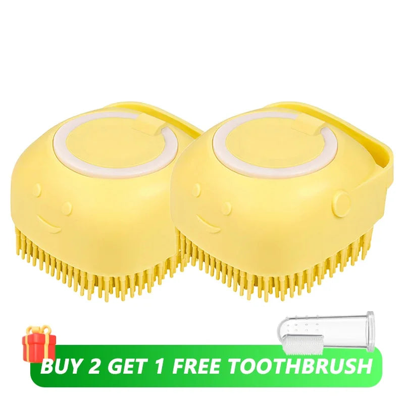 Pet Grooming Tool: Soft Silicone Bathing Brush with Shampoo Dispenser for Dogs and Cats