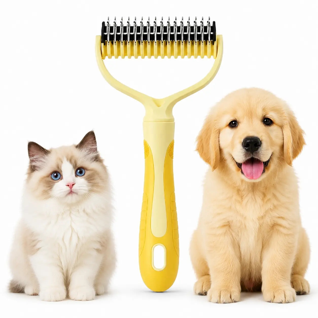 Premium Double-Sided Stainless Steel Pet Comb for Dogs and Cats - Detangling and Grooming Tool for Efficient Hair Removal
