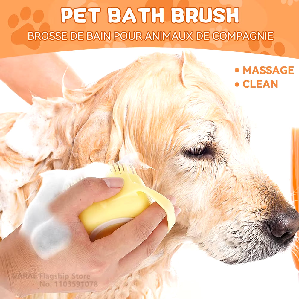 Pet Grooming Tool: Soft Silicone Bathing Brush with Shampoo Dispenser for Dogs and Cats