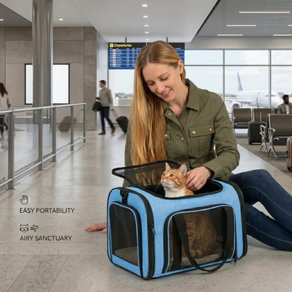 Premium Portable Pet Carrier for Large Cats and Small Dogs - Airline-Approved Soft Travel Case with Breathable Mesh, Foldable Design for Outdoor, Car, and Airplane Use