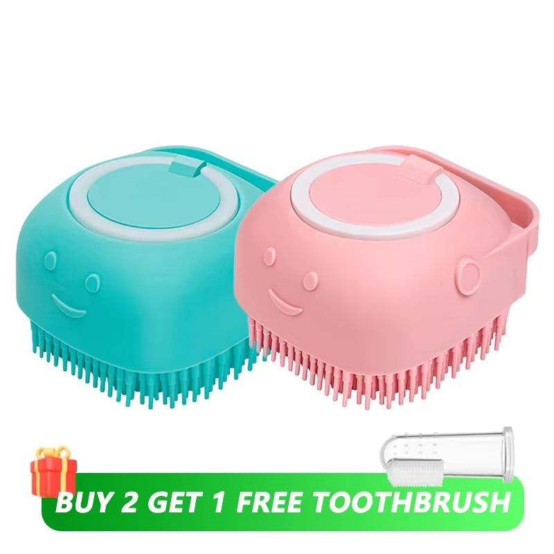 Pet Grooming Tool: Soft Silicone Bathing Brush with Shampoo Dispenser for Dogs and Cats