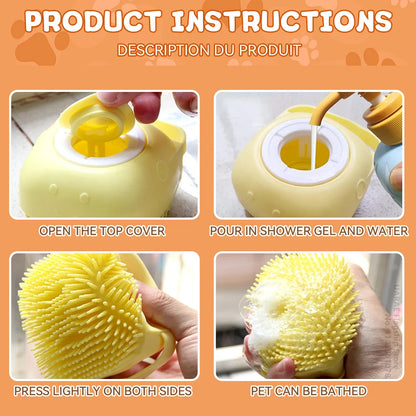 Pet Grooming Tool: Soft Silicone Bathing Brush with Shampoo Dispenser for Dogs and Cats