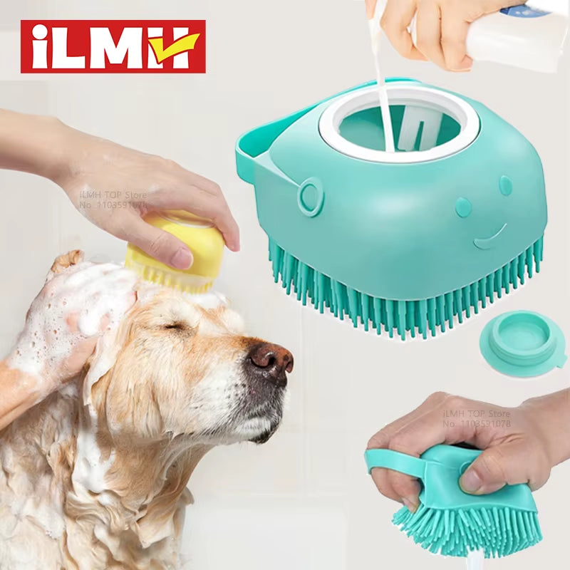 Pet Grooming Tool: Soft Silicone Bathing Brush with Shampoo Dispenser for Dogs and Cats