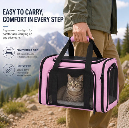 Premium Portable Pet Carrier for Large Cats and Small Dogs - Airline-Approved Soft Travel Case with Breathable Mesh, Foldable Design for Outdoor, Car, and Airplane Use